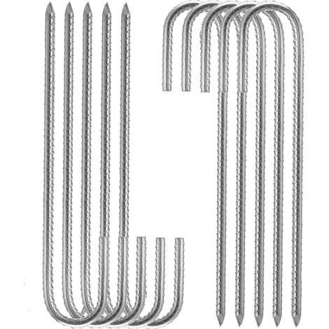 Lot de 10 Piquets de Tente en Acier Galvanisé, 30CM Sardines Piquet Jardin 8 mm d'épaisseur, Piquets de Sol d'agrafes de Jardin pour Tentes, Auvents, Pavillons, Trampoline, Poulailler (1/5)