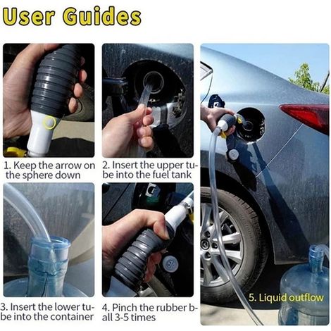 Pompe d'aspiration de liquide polyvalente, pompe à eau, pompe à huile, pompe à siphon pour le transfert de carburant liquide (essence/diesel) avec tuyau de siphon de 2 m (1/5)