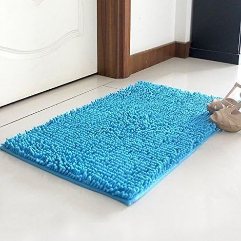 Tapis de Bain Antidérapant en Chenille Super Moelleux et Absorbant, Tapis de Douche à poils Longs Microfibre(50x80cm Lac Bleu) (1/5)