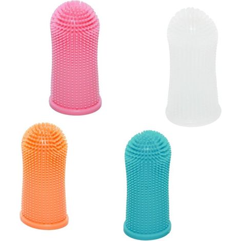 Set mit 4 Hundezahnbürsten (Weiß, Rosa, Blau, Orange)