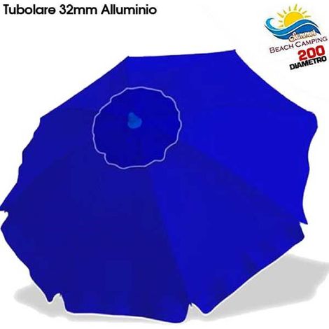 TRADE SHOP - Ombrellone Da Spiaggia Alluminio 2 Mt Con Snodo Tessuto Polyestere Blu Palo 32mm - (1/2)