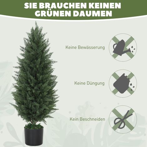Lot de 2 cyprès artificiels, arbres synthétiques à 831 feuilles, avec pot en ciment, résistant aux UV, plante factice, 90 cm, vert (1/4)