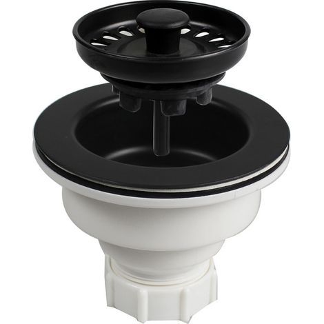 BONDE À Panier Noir pour ÉVIER DE Cuisine. Finition Mat. Qualité ABS Haute densité très résistant et Simple à Installer sur Tout Type et Style d'éviers - INOX, Résine, Quartz. Plastique et PP (1/4)