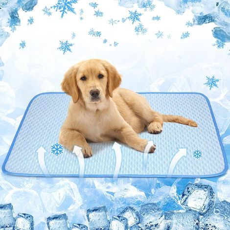 Tapis respirant et auto-rafraîchissant pour chiens et chats - Fonctionne sans électricité, lavable en machine, base antidérapante, compatible avec les cages, niches et meubles, bleu (1/5)