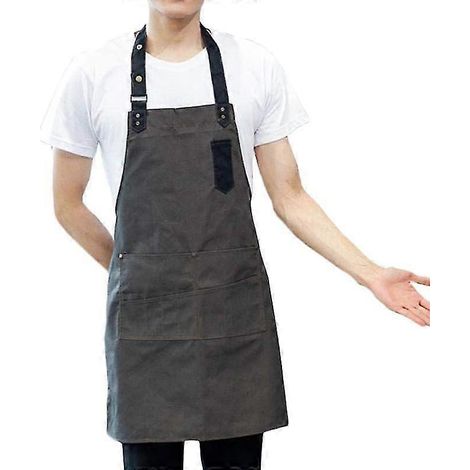 Tablier en denim avec poche boutonnée ajustable, unisexe, résistant, pour la cuisine à la maison, au café ou pour le barbecue. (1/5)