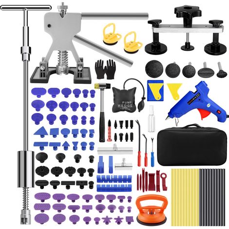 Kit de réparation de bosses de voiture Paintless Dent avec marteau à percussion en T, extracteur de pont, lève-bosses et pistolet à colle pour carrosserie, dommages de grêle, bosses de porte (1/5)