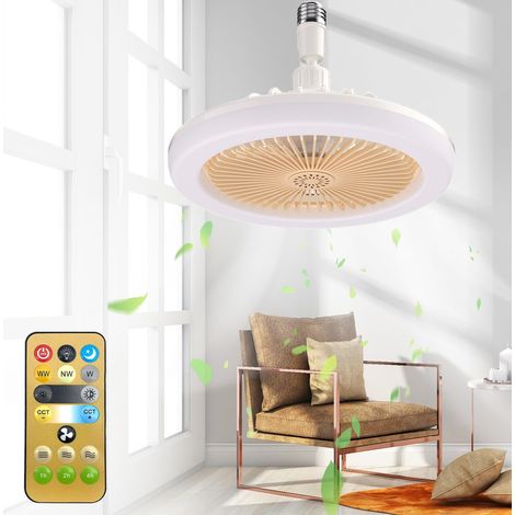 ROSNEK 817790002 Ventilateur de plafond ampoule E27 avec lumière LED dimmable 25 cm, 3 couleurs, jaune (1/4)