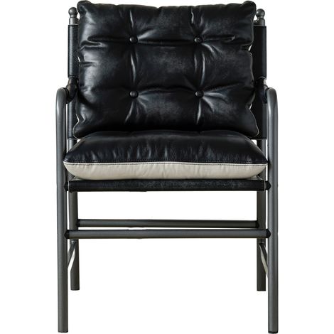 Sillón tapizado en cuero negro con estructura metálica, estilo mid-century moderno, HOMVRA (1/5)