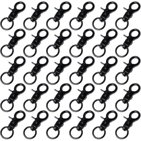 QORVA-30 Pièces Fermoir Mousqueton Pivotants Noir Crochet Pivotant avec Mousqueton Ciseaux de Métal Petit Pivotante pour Porte Clé, Laisses De Chien