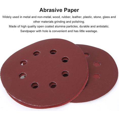 100 disques abrasifs ronds 125 mm 8 trous grain 1200, feuilles papier verre pour ponçage polissage meulage, lot de 100 (1/5)