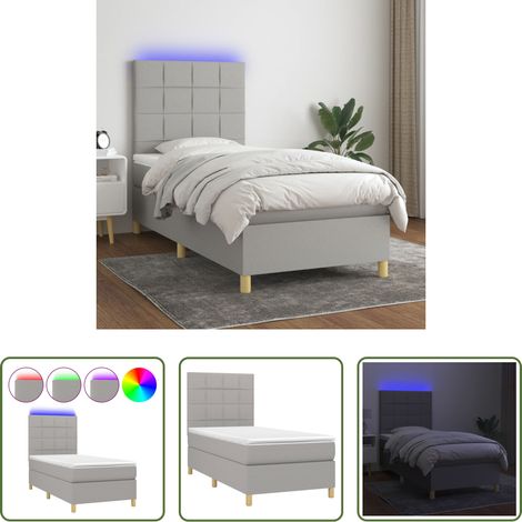 vidaXL LED-Leiste - Boxspringbett mit Matratze & LED Hellgrau 100x200 cm Stoff (1/5)