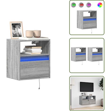 vidaXL Muebles TV de pared luces LED 2 uds gris Sonoma 41x31x45 cm (1/5)
