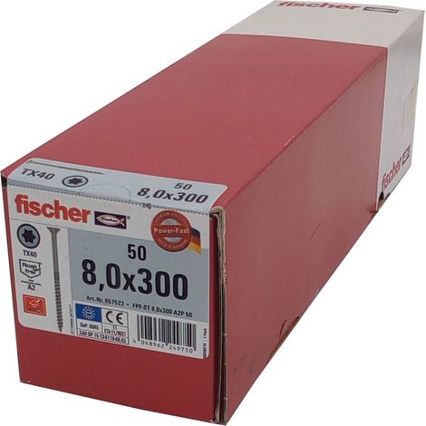 50x fischer Holzschraube 8,0x300 Edelstahl A2 TX Senkkopf Teilgewinde Schraube