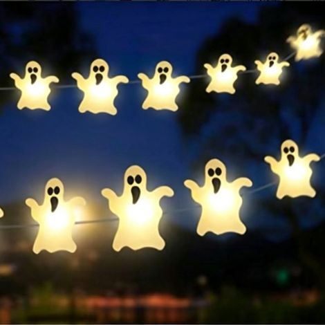 Guirlande lumineuse Halloween, LED fantômes – alimentation par pile (non incluses), pour décoration intérieur et extérieur (1/3)
