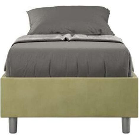Letto singolo contenitore imbottito 80x190 microfibra tè verde Azelia (1/5)