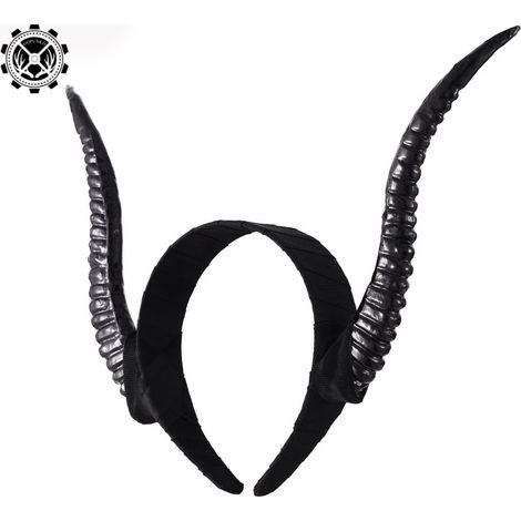 Lolita Halloween Cosplay: Dragon Bone Cemetery Black Antelope Horn Hair Accessory, Gothic Dark Devil Horn Headband (1/3)