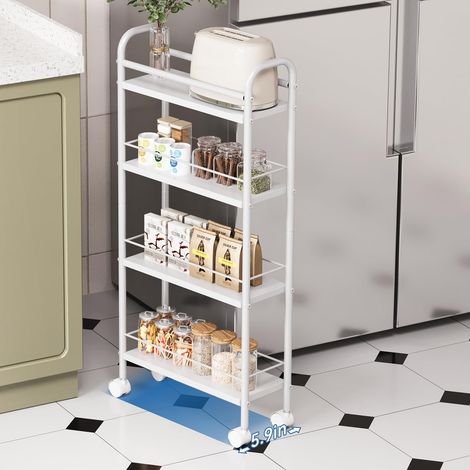 Chariot de Rangement à 4 Niveaux pour la Cuisine avec roulettes  Étagère de Cuisine, Étagère Étroite (15 x 40 x 85 cm), cuisine, salle de bain, pour cuisine, salon, salle à manger, salle de (1/5)
