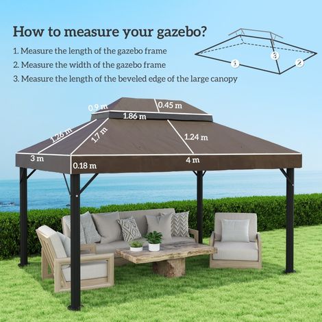 Bâche pour pavillon de jardin 3x4 m, double épaisseur, en tissu Oxford 600D avec trous de drainage, couleur café (1/5)