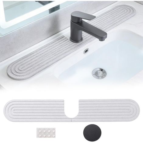 Contour de Robinet en Diatomite, 60 x 10 cm U Forme Tapis de Robinet pour évier de Cuisine, Gris Clair Diatomite Cuisine, Tapis de Robinet en Pierre avec Papier de Verre et Patins en Caoutchouc (1/5)