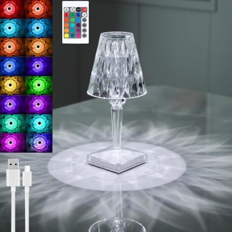 Lampada da tavolo in cristallo a forma di diamante, luce notturna ricaricabile in cristallo per camera da letto, temperatura/luminosità regolabili, batteria al litio con funzione touch, con telecomand