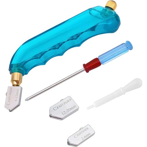 professionnel en carbure Verre Cutter, Coupeur de verre à alimentation par pistolet à usage intensif, avec tête et réservoir d'huile interchangeables - 2 mm-6 mm / 6 mm-12 mm / 12 mm-20 mm. (1/5)