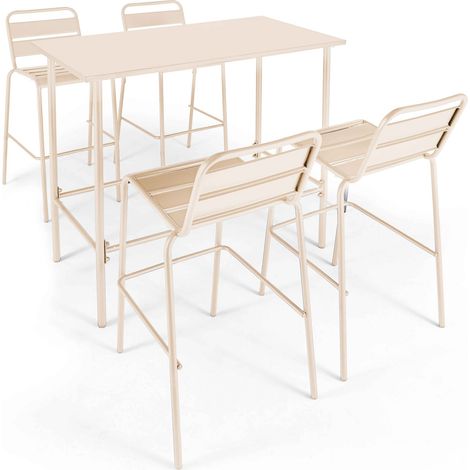 Ensemble table haute et 4 chaises de bar en métal ivoire - Palavas (1/5)