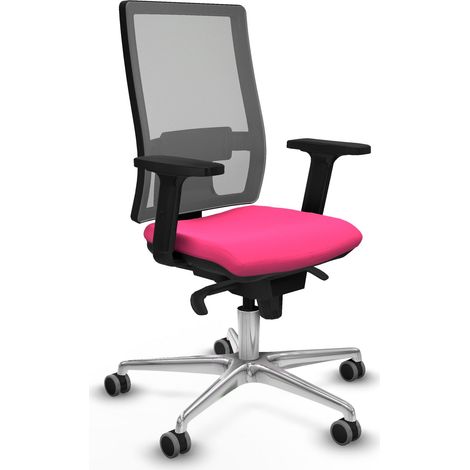 Horna sincro malla gris similpiel rosa brazos 2D base aluminio  ruedas 65mm engomadas (1/5)