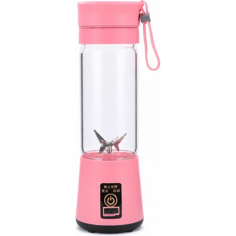 Blender Électrique Portable USB Rechargeable, Gobelet à Jus en Plastique Rose à 4 Lames (1/5)