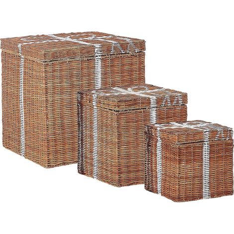 Set di 3 decorazioni natalizie rustiche Scatola regalo a forma di figurina in rattan marrone Cadeu