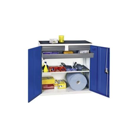 Armadio utensili e materiali Stumpf serie 3000 grigio chiaro / blu genziana + 2 cassetti 100 mm + 1 cassetto 100 mm continuo + 1 ripiano estraibile - 3007374