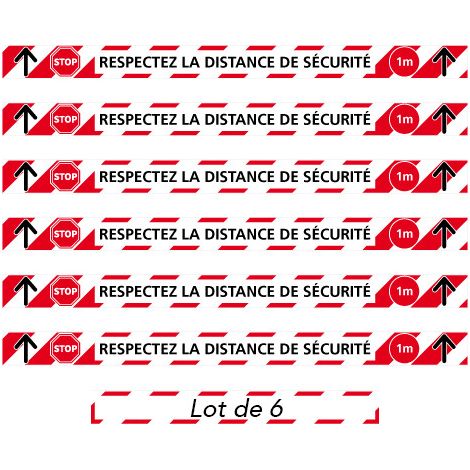 BANDE SOL SPECIAL COVID19 . LOT DE 6 BANDES SOL ADHESIVES AVEC COLLE FORTE . RESPECTEZ LA DISTANCE DE SECURITE  PENDANT L'EPIDEM. Distance de 1m .  - Distance de 1m