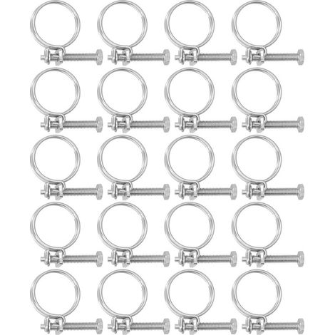 Collier de Serrage à Double Fil 201 Stainless Steel Anti Corrosion Adjustable Hose Clamps16-19mm (20 Pièces) (1/5)