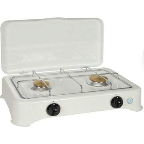 Kitchenchef – Réchaud à gaz 2 feux 3400W – Brûleurs en laiton massif – Grille en acier chromé – Pour butane et propane G30/G31 (1/3)