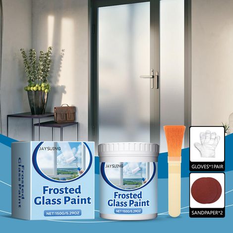 Peinture pour verre dépoli, revêtement occultant pour salle de bain et bureau, peinture pour verre dépoli – 150 g x 1 + pinceau x 1 + papier de verre x 2 + gants jetables x 1 paire