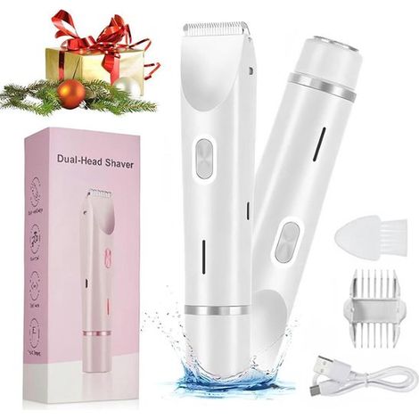 Dispositivo de depilación de doble cabezal, recortadora, apto para mujeres, cortapelos, dispositivo de depilación, afeitadora eléctrica 2 en 1, 1 unidad (blanco) (1/5)