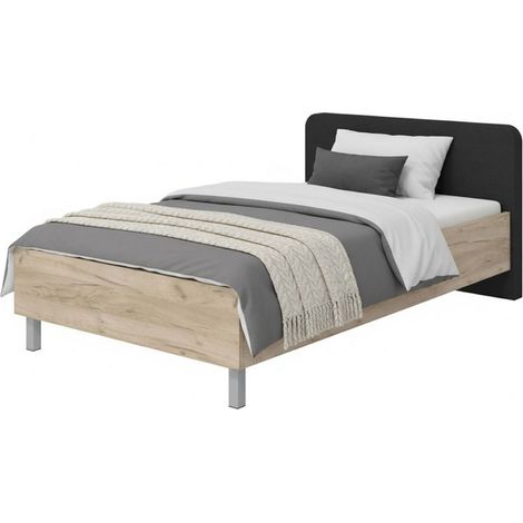 Letto Piazza e Mezza Norcia, Dimensione Materasso 120x200 cm, Imbottito, Marrone Rovere Grigio