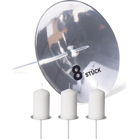 8 supports pour bougies piliers 7,5 cm, argentés, ronds
