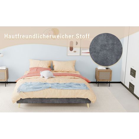 Lit 2 places gris 160x200 cm en velours avec espace sous-lit et matelas inclus, sans tête de lit, pour chambre et appartement (1/5)