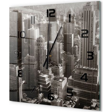 Grande Horloge Murale Carrée Déco Salon Verre Trempé Silencieuse Design Contemporain New York 60x60 cm (1/5)