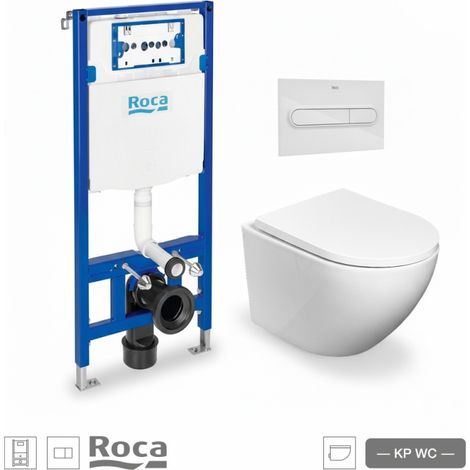 BASTIDOR ROCA DUPLO PACK CISTERNA EMPOTRADA Y PULSADOR PL1 BL BR CON INODORO SUSPENDIDO ROUND SMART 52cm TOR 3 CON ASIENTO FINO