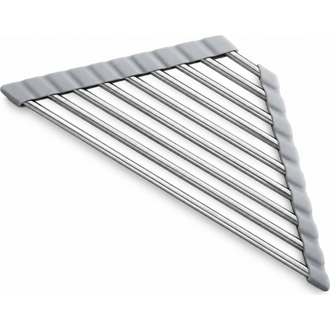 Égouttoir de vaisselle triangulaire pliable acier 304 gris, rangement multifonction pour évier cuisine, pas d'installation nécessaire (1/4)