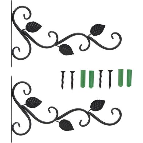 2 Crochets Muraux Style Européen pour Pots de Fleurs - Décor Jardin en Fer Forgé (Noir)