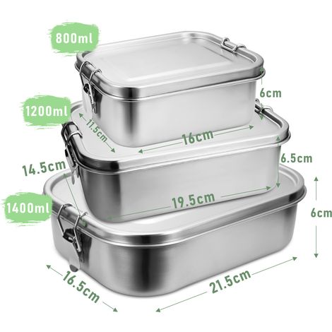 Wolketon Brotdose Edelstahl mit Fächern, Lunchbox Auslaufsicher 800+1200+1400ml, Brotzeitdose mit Trennwänd, Brotdosen Metall BPA-frei für Erwachsene & Kinder (1/3)