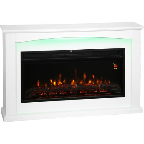 Chimenea eléctrica de 1000W/2000W, chimenea decorativa de imitación de chimenea, efecto llama con 5 niveles de brillo ajustables, 121x25x77cm, blanca (1/5)