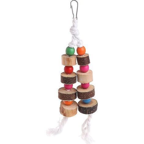 Jouets à mâcher pour oiseaux Perles en bois colorées Corde en coton Blocs à picorer Jouet pour perroquet