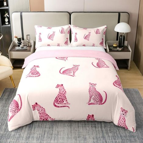 Gépard Ensemble de Literie Enfants Rose Léopard 100% Coton Housse de Couette 140x200cm Animal Sauvage Parure de Lit pour Les Femmes Hommes Safari Chambre décor avec 1 taie d'oreiller - 140 x 200 cm + (1/5)