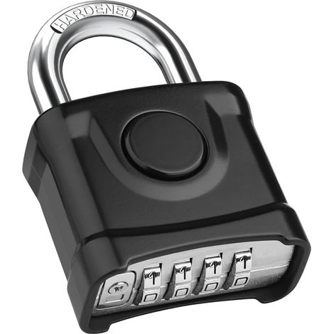 Cadenas à combinaison robuste, [déverrouillage en un clic] Haute sécurité, résistant aux intempéries, combinaison cachée et conception à sécurité intégrée, convient pour garage et porte