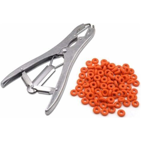 Castration Pliers, Stainless Steel Elastic Castration Pliers, for Cattle Pigs Sheep, With 100 Rubber Rings - (1/4)