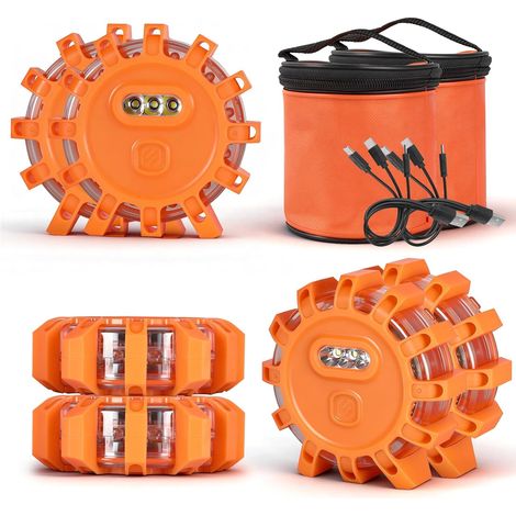 lampes d'avertissement rechargeables à LED, clignotantes, avec base magnétique et crochet, 9 modes d'éclairage pour la sécurité routière, pour voitures, camions, bateaux (1/5)