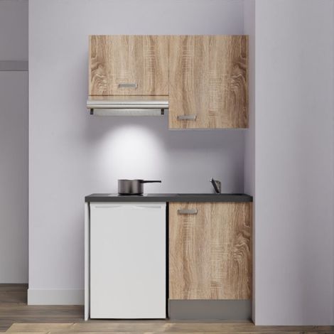 Kitchenette K01L-PT - 120 cm avec plan de travail et évier, emplacements frigo et hotte (1/4)